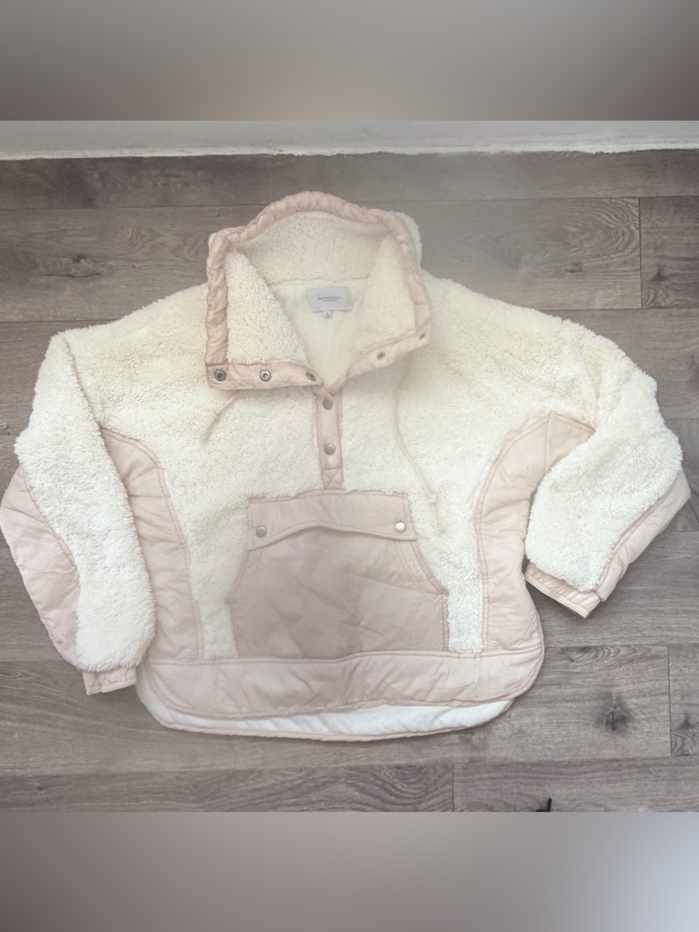 Women's Cream Sherpa Pullover Hoodie with Quilted Trim